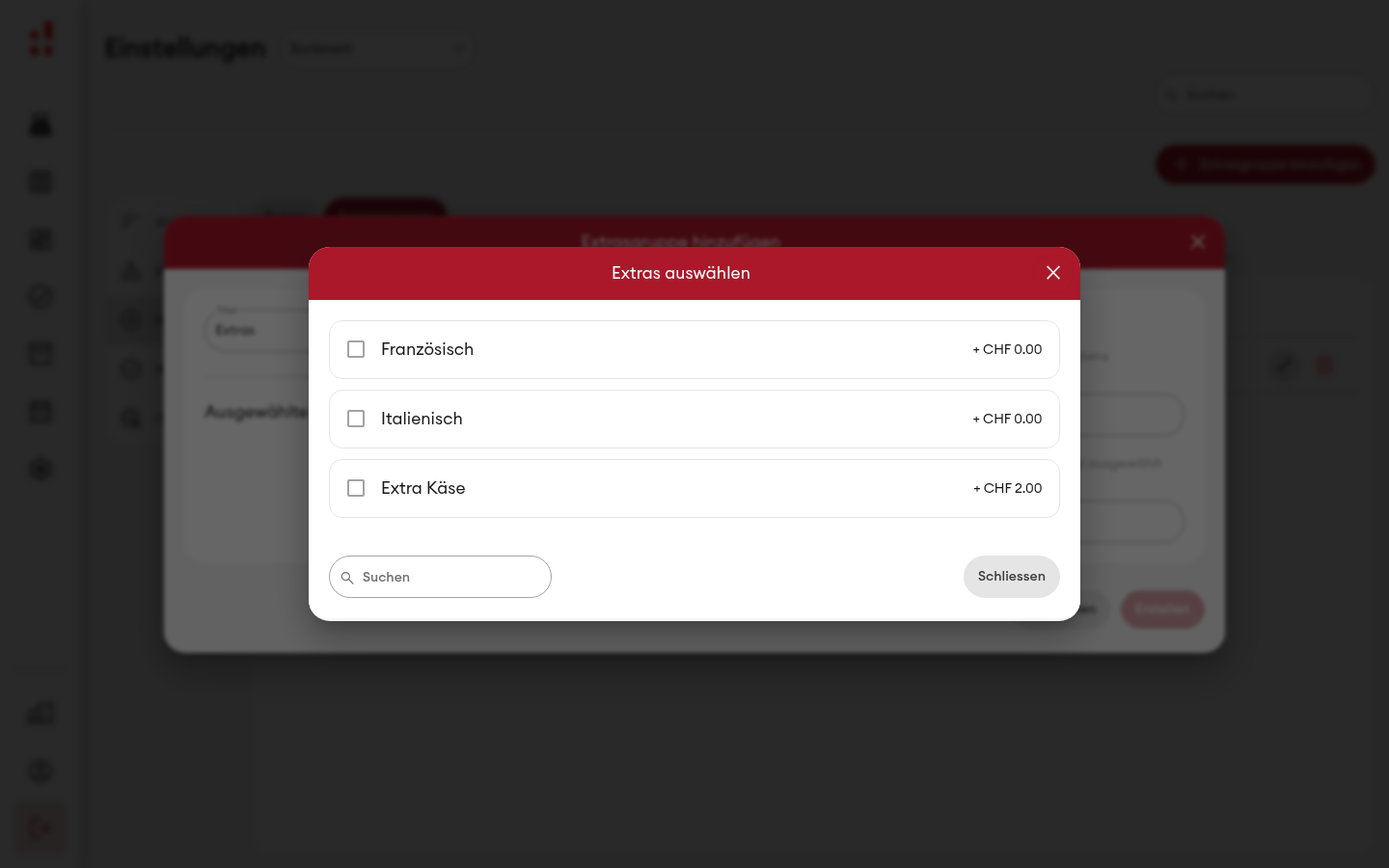 Extras auswählen - Checkbox-Liste (Desktop)