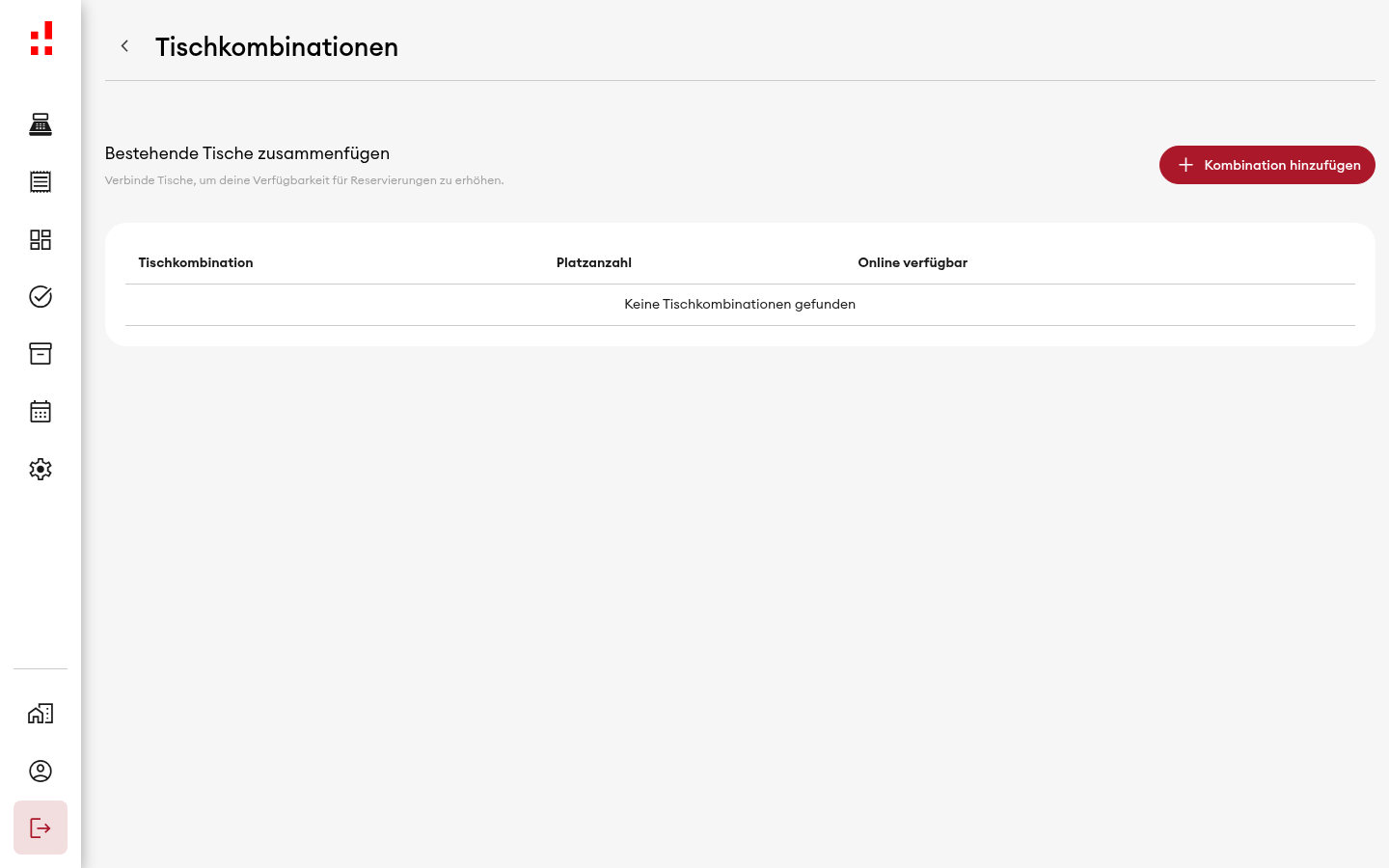 Tischkombinationen - Übersicht (Desktop)