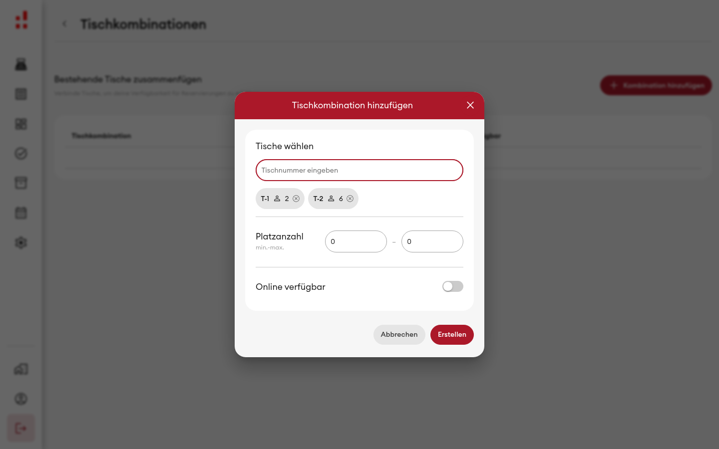 Tischkombination - zwei Tische gewählt (Desktop)