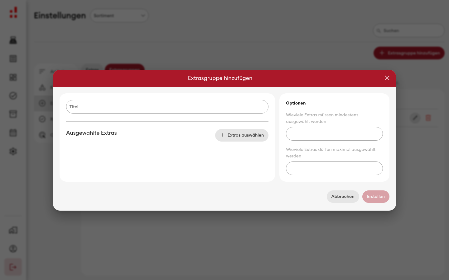 Extrasgruppe anlegen - Dialog