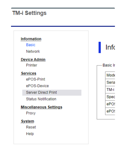 TM-i Settings: Services > Server Direct Print