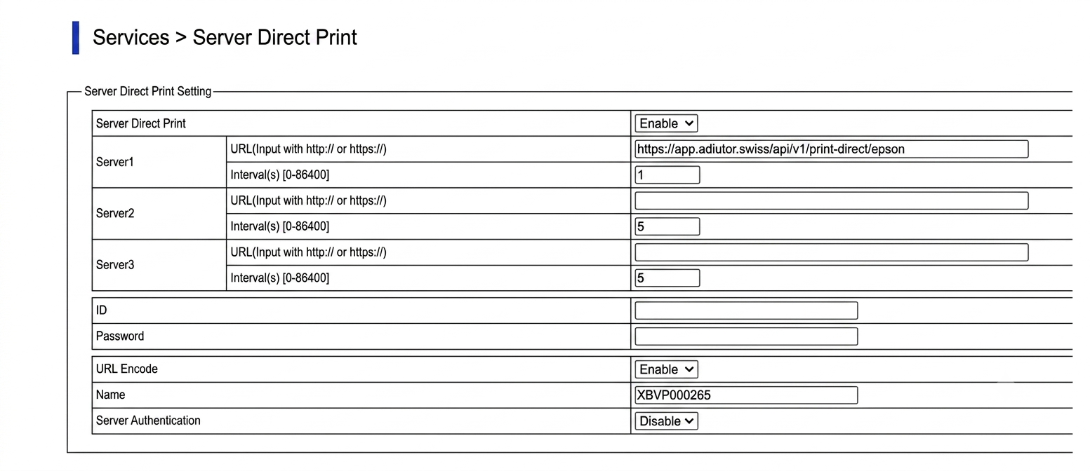 Server Direct Print Formular mit Adiutor-URL