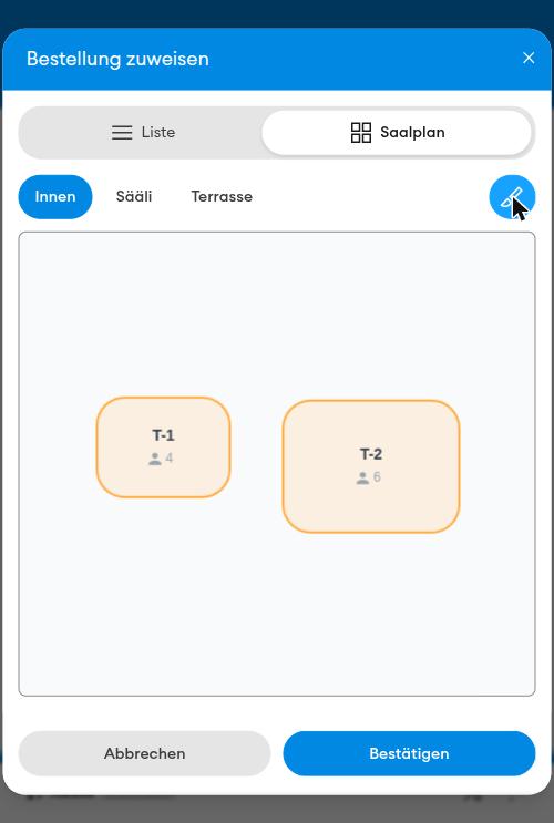Saalplan mit aktivem Bearbeitungsmodus (mobil)