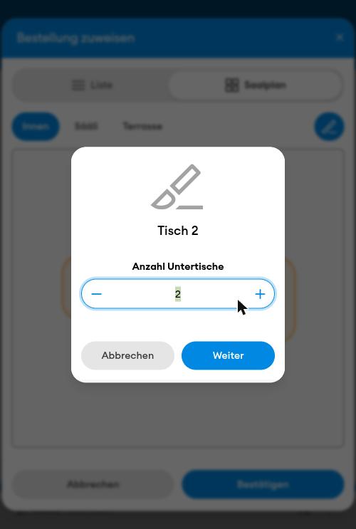 Dialog „Anzahl Untertische“ (mobil)