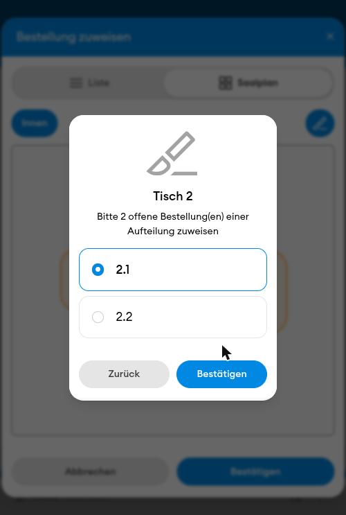 Offene Bestellungen einem Untertisch zuweisen (mobil)