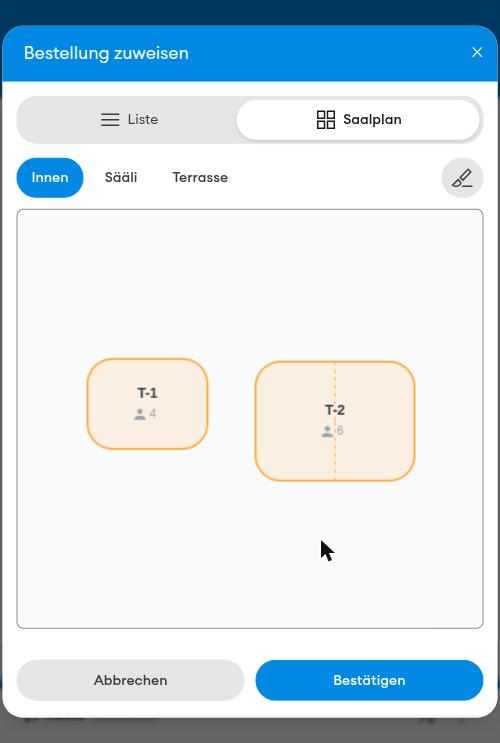 Aufgeteilter Tisch im Saalplan (mobil)