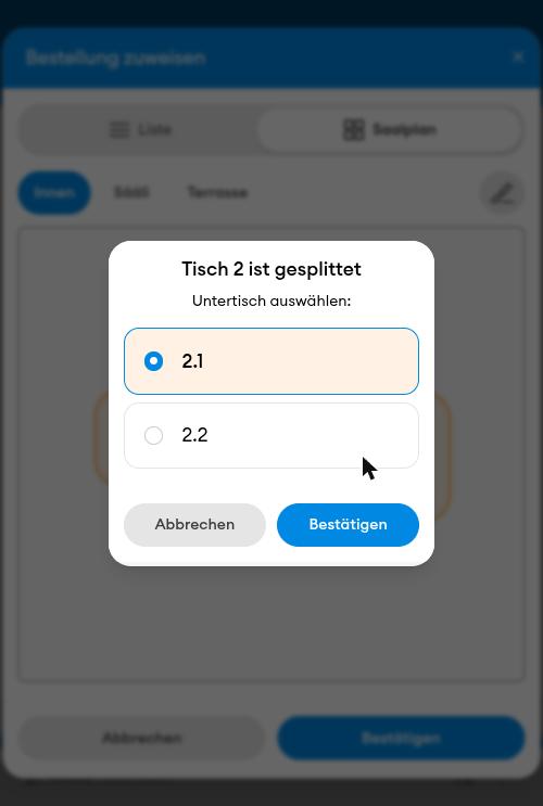 Untertisch für die Bestellung auswählen (mobil)