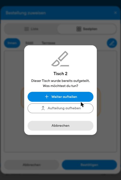 Bereits aufgeteilten Tisch bearbeiten (mobil)