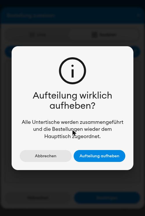 Rückfrage vor dem Aufheben der Aufteilung (mobil)