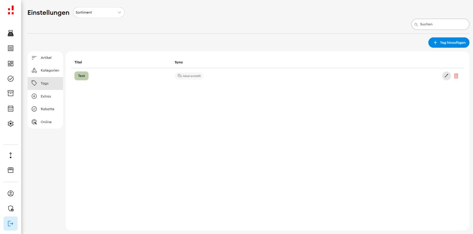 Sortiment > Tags: Liste der Tags