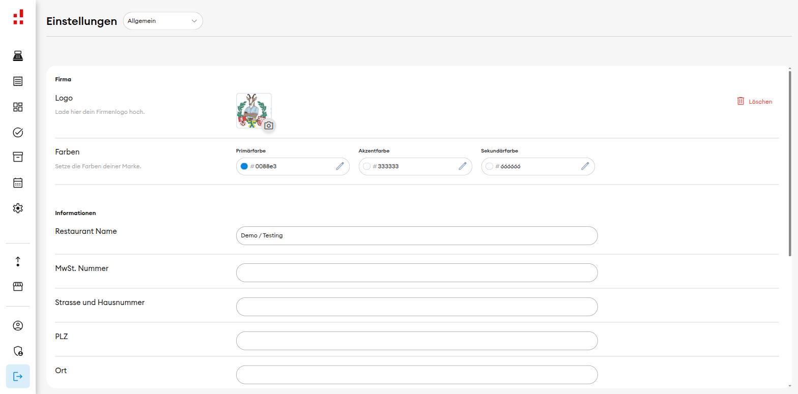 Einstellungen > Allgemein: Firma und Informationen