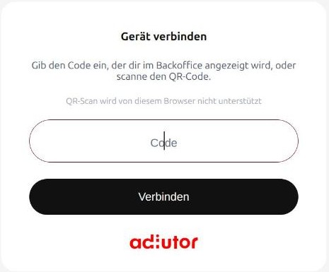 Login-Seite: „Gerät verbinden“ mit Code-Eingabe