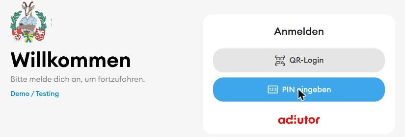 Anmelde-Bildschirm der Verkaufsstelle: QR-Login oder PIN eingeben