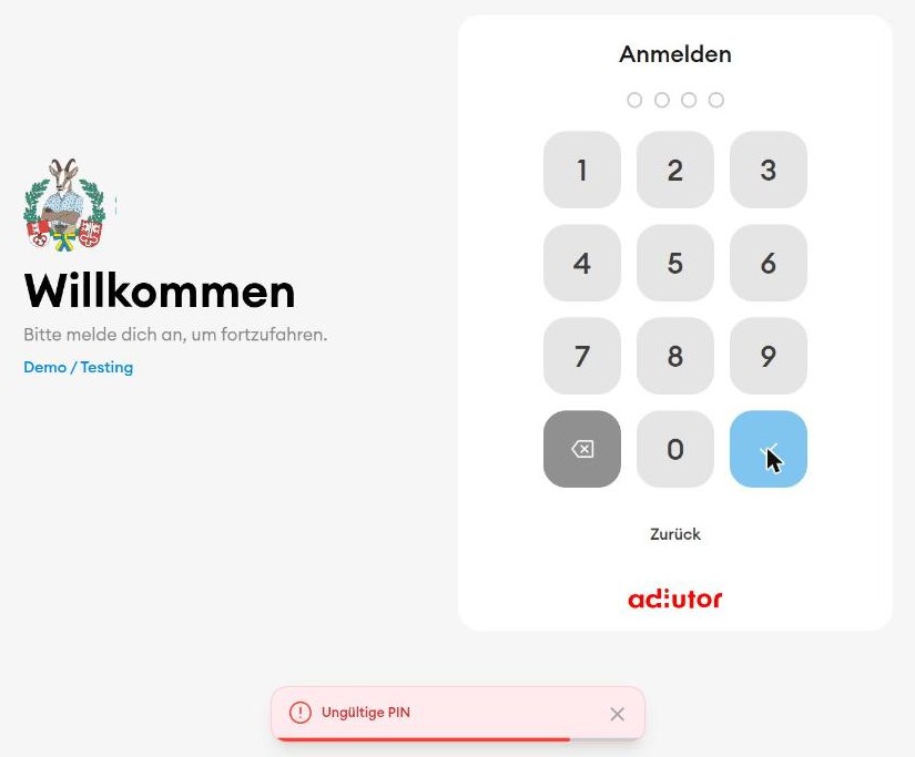 Fehlermeldung bei falscher PIN
