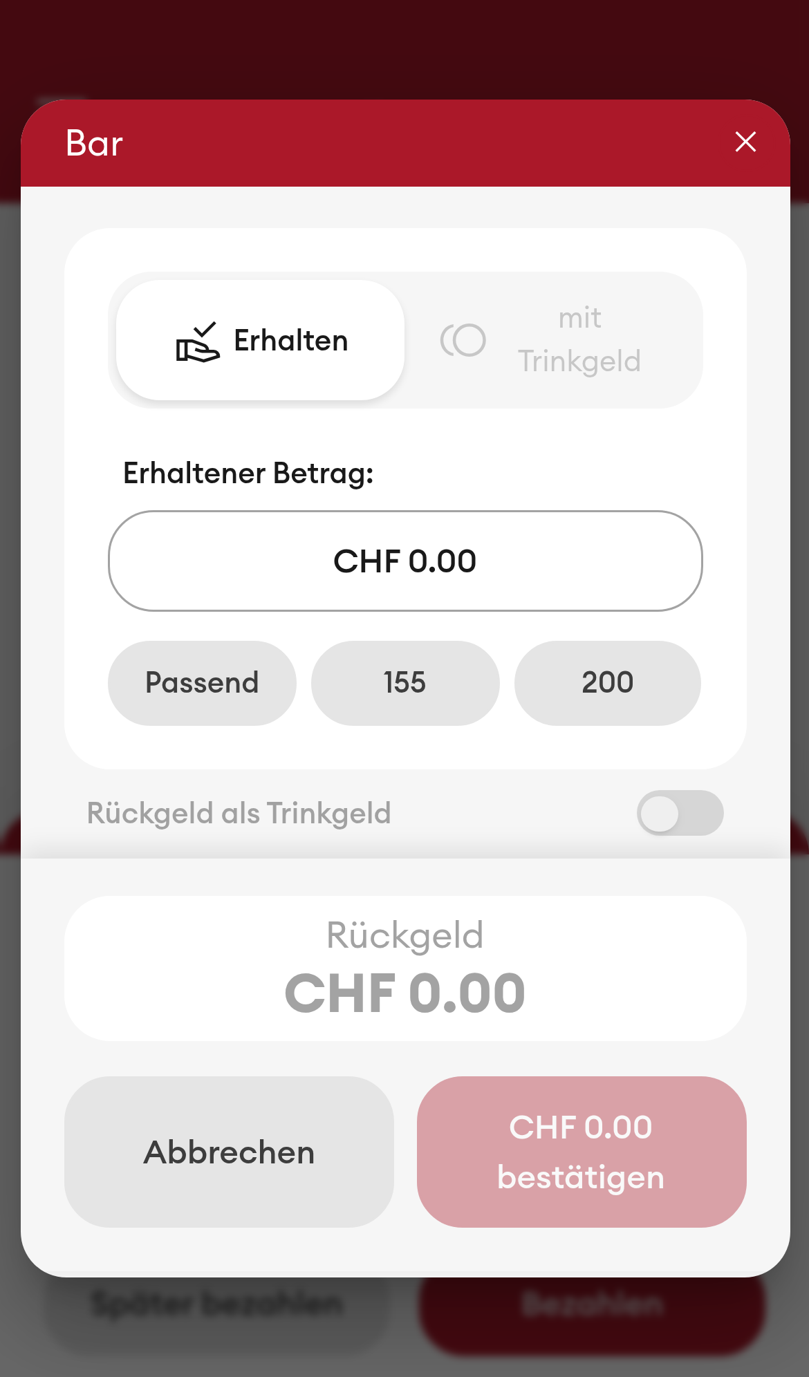 Trinkgeld - Rückgeld als Trinkgeld (Bar-Zahlung) (Mobile)