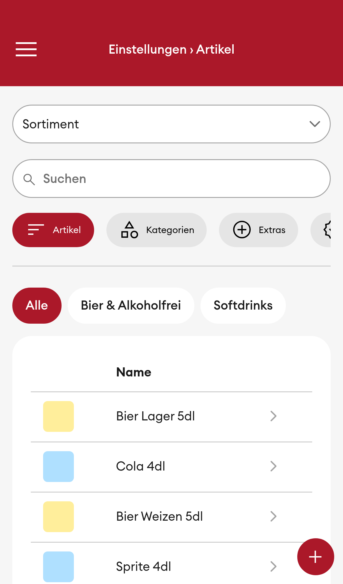 Artikelliste - Einstiegspunkt zur Stationszuweisung (Mobile)