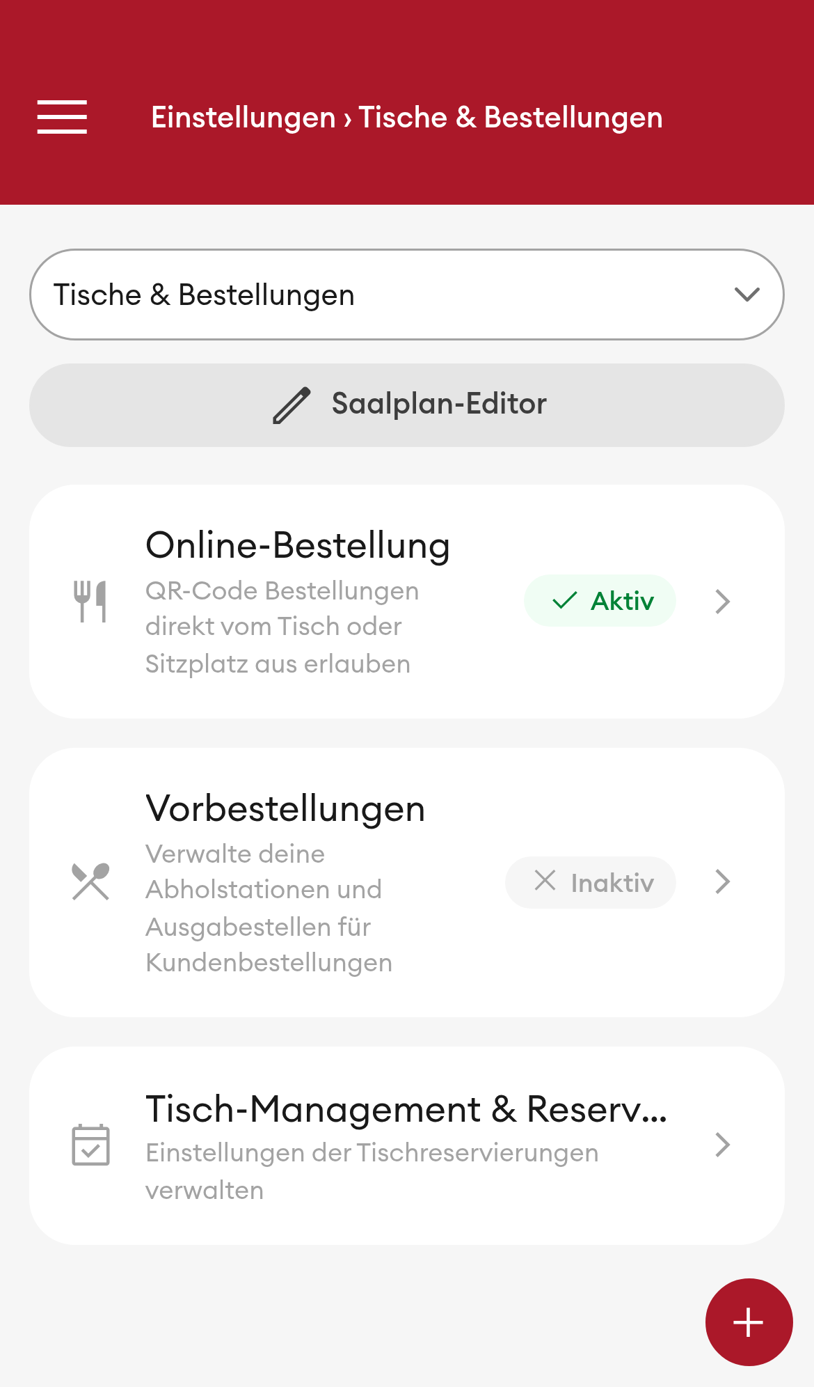 Einstellungen > Tische & Bestellungen - Übersicht (Mobile)